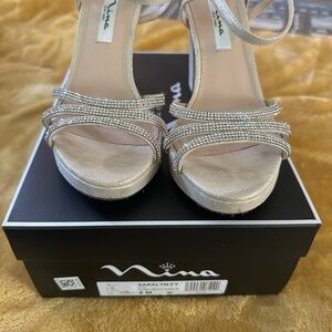 Nina Saralyn Silver Heels with Crystal Embellishments